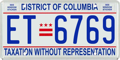 DC license plate ET6769
