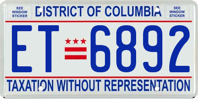 DC license plate ET6892
