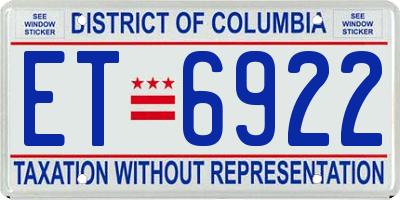 DC license plate ET6922