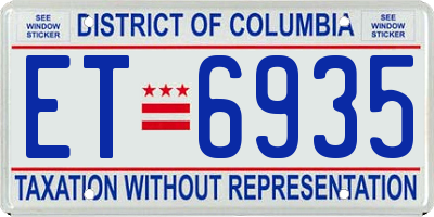 DC license plate ET6935