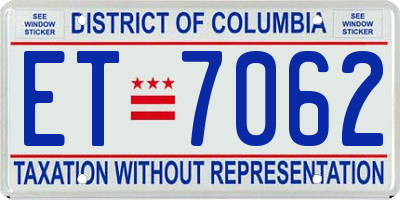 DC license plate ET7062