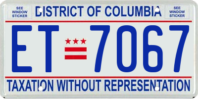 DC license plate ET7067