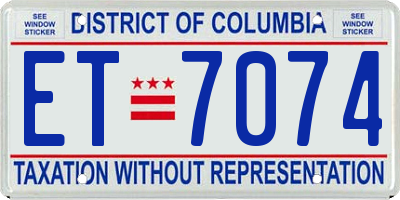 DC license plate ET7074