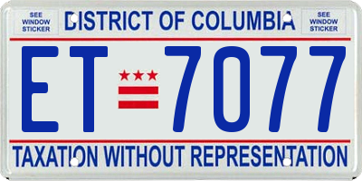 DC license plate ET7077