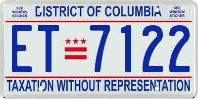 DC license plate ET7122