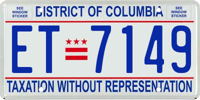DC license plate ET7149