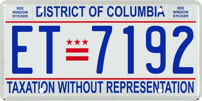 DC license plate ET7192