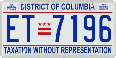 DC license plate ET7196
