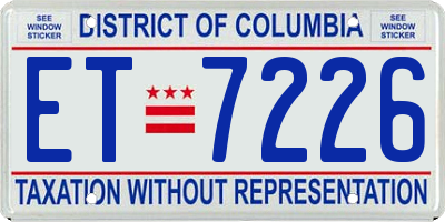 DC license plate ET7226
