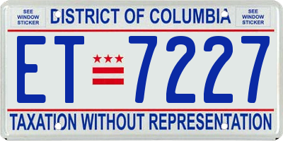 DC license plate ET7227