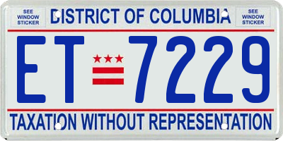 DC license plate ET7229