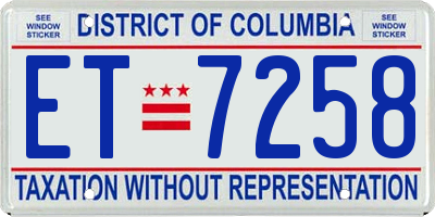 DC license plate ET7258