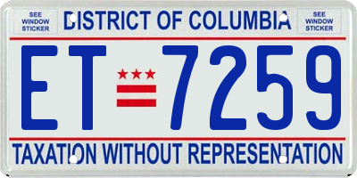 DC license plate ET7259