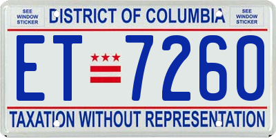 DC license plate ET7260