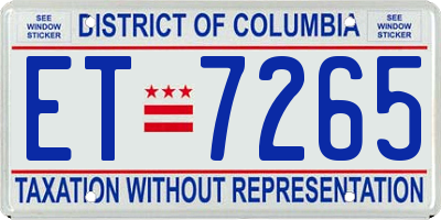 DC license plate ET7265