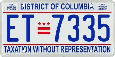 DC license plate ET7335