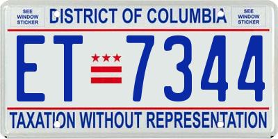 DC license plate ET7344