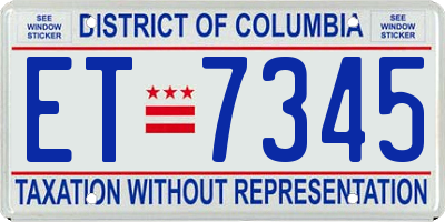 DC license plate ET7345