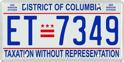 DC license plate ET7349