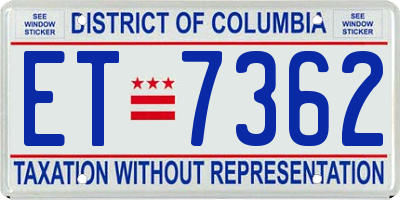 DC license plate ET7362