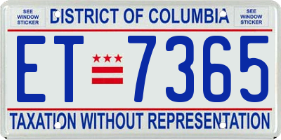 DC license plate ET7365