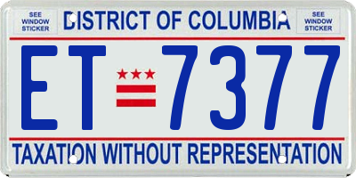 DC license plate ET7377
