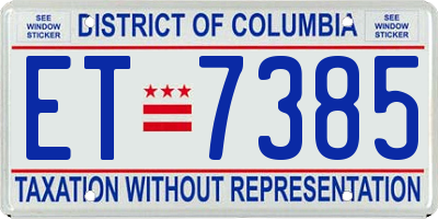 DC license plate ET7385