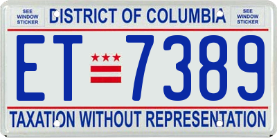 DC license plate ET7389