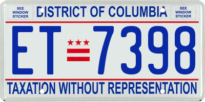 DC license plate ET7398