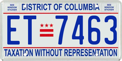 DC license plate ET7463