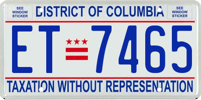 DC license plate ET7465