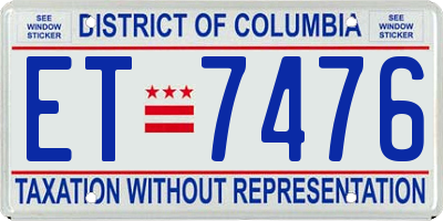 DC license plate ET7476