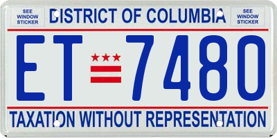 DC license plate ET7480