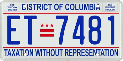DC license plate ET7481