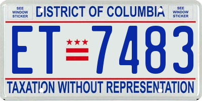 DC license plate ET7483