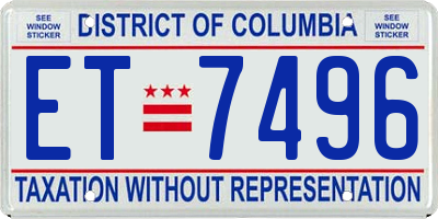 DC license plate ET7496