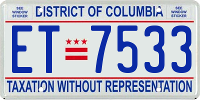 DC license plate ET7533