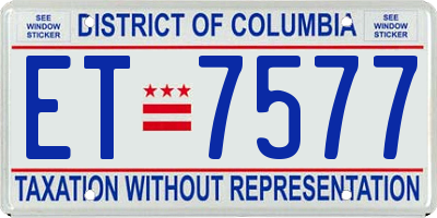 DC license plate ET7577
