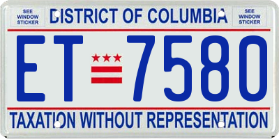 DC license plate ET7580