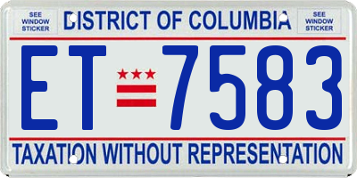 DC license plate ET7583