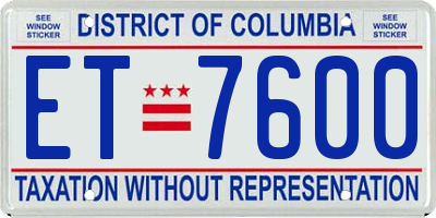 DC license plate ET7600