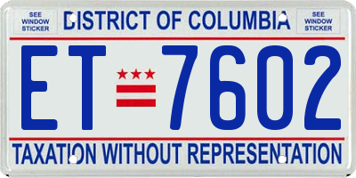 DC license plate ET7602