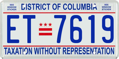 DC license plate ET7619