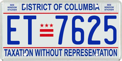 DC license plate ET7625