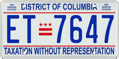 DC license plate ET7647