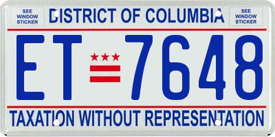 DC license plate ET7648
