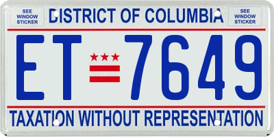 DC license plate ET7649