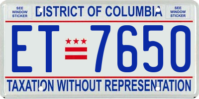 DC license plate ET7650