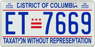 DC license plate ET7669