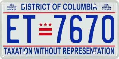 DC license plate ET7670